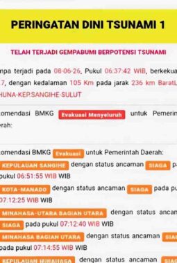 Gempa M 7.7 Guncang Sulut, BMKG Keluarkan Peringatan Dini Tsunami Status SIAGA!