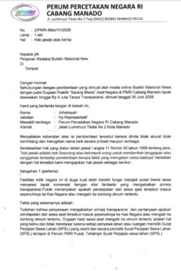PNRI Cabang Manado Berikan Hak Jawab atas Pemberitaan “Sarang Bisnis” Aset Negara, Bantah Tudingan Ilegal
